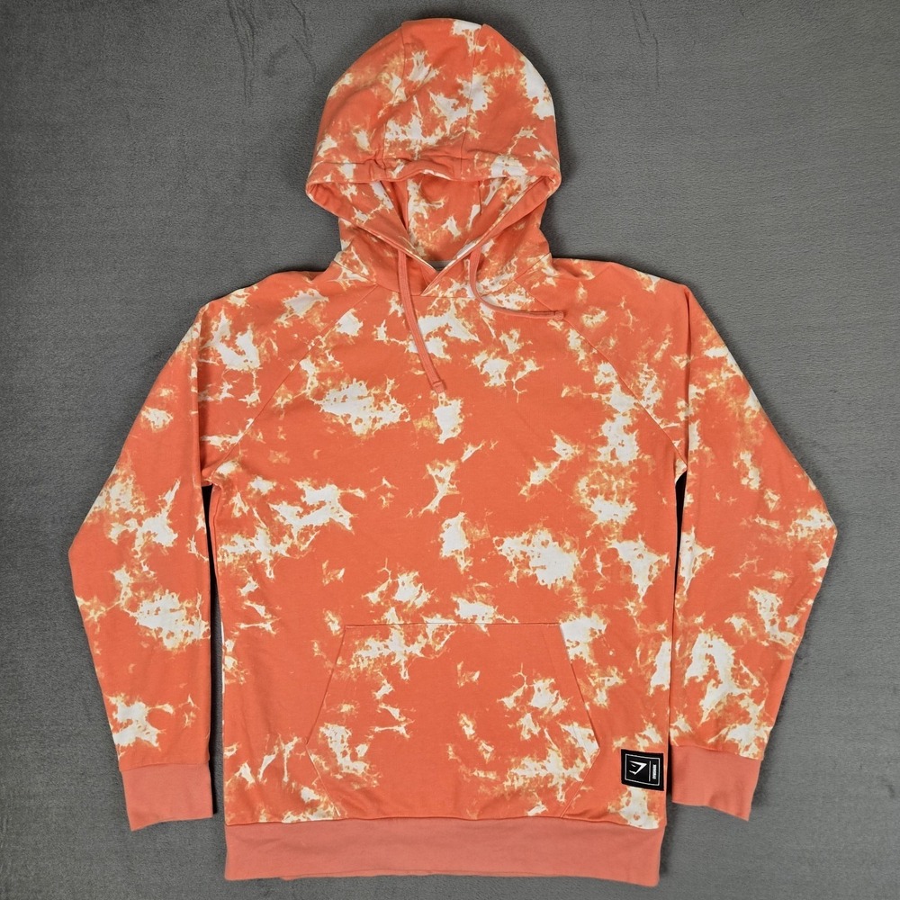 Gymshark Restore Hoodie‎ Mens Large Orange Pullover Tie-Dye Logo Activewear
